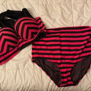 Torrid pink and black striped two piece. Size 1